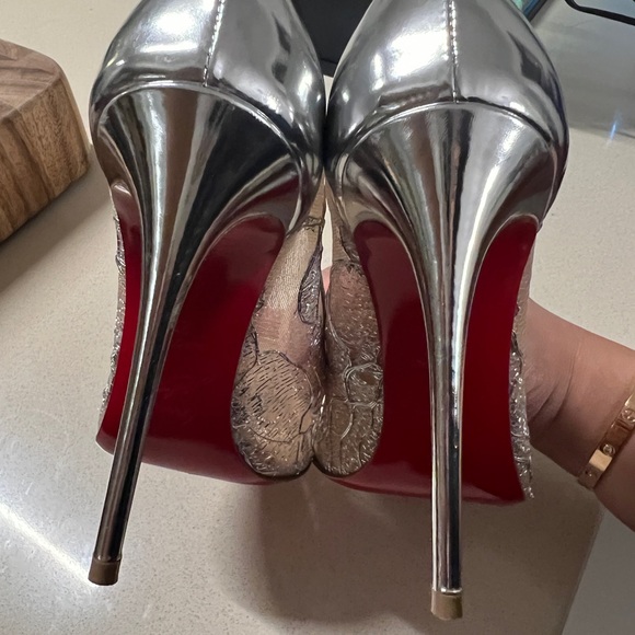 Louboutin Pigalles Follies Lurex Lace 100mm Sz 37 - Picture 4 of 7